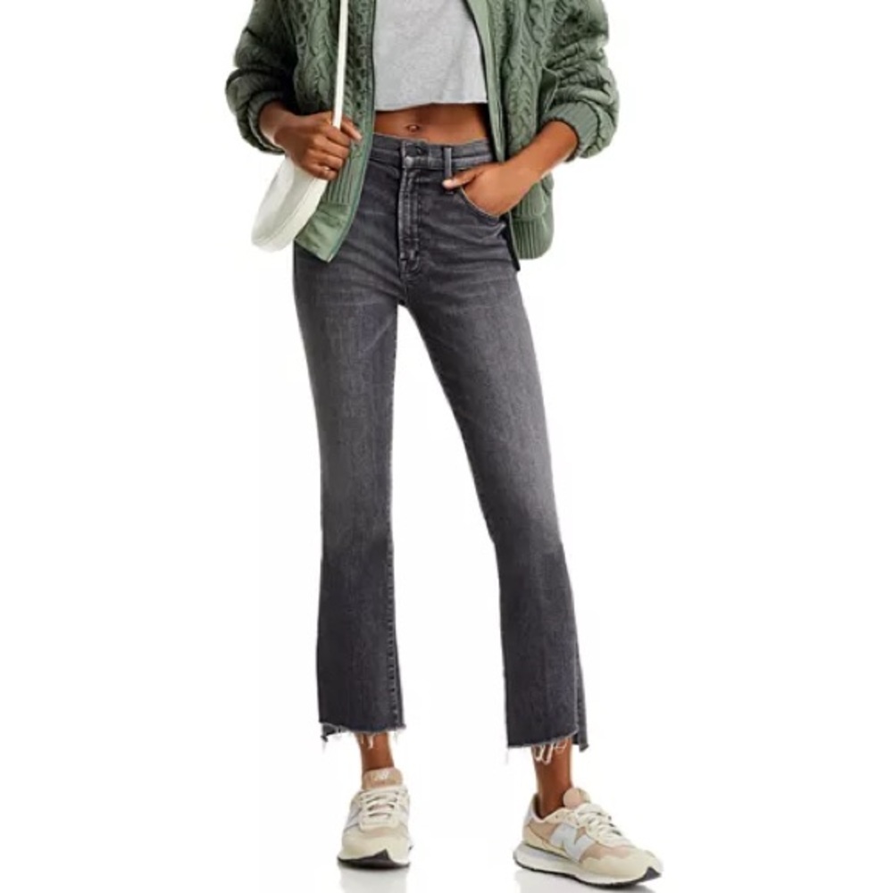 MOTHER The Insider High Rise Crop Step Fray Bootcut Jeans in Up In Smoke 28